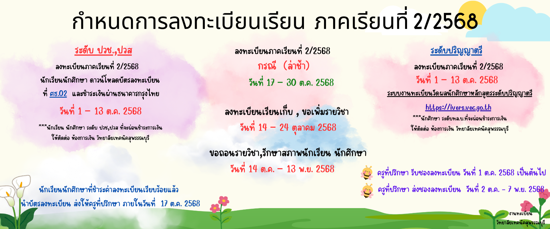 กำหนดการลงทะเบียนเรียน ภาคเรียนที่ 2/2568